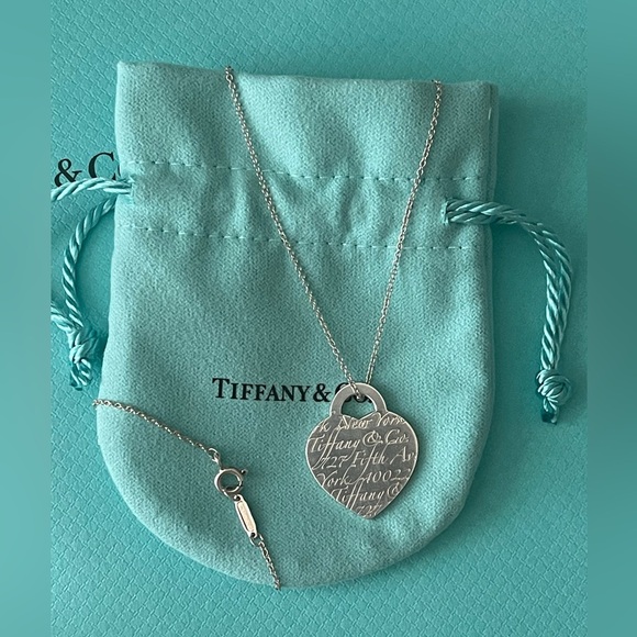 TIFFANY & CO. NOTES 727 FIFTH AVE HEART NECKLACE W/BOX & POUCH⭐️ 925 SS⭐️16” - Picture 13 of 15